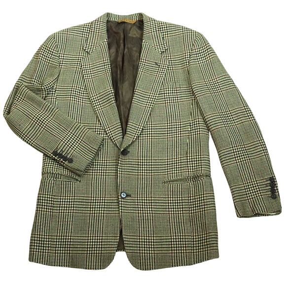 Vintage Donna Karan Plaid Herringbone Blazer Wool Cashmere ITALY Mens 40 Brown - Picture 1 of 9
